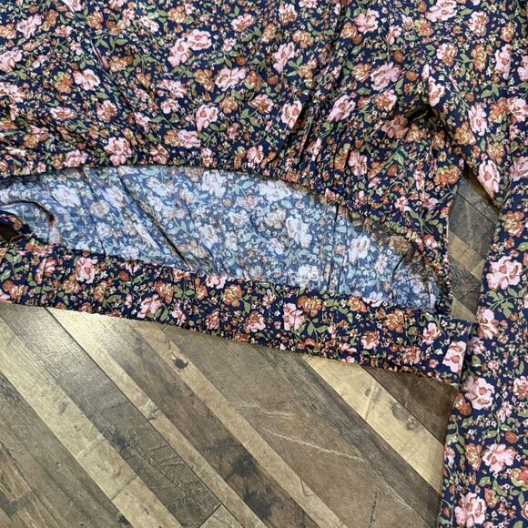 Elodie Floral Print Balloon Sleeve Blouse Navy Pink Romantic Top Size‎ L - Picture 7 of 8